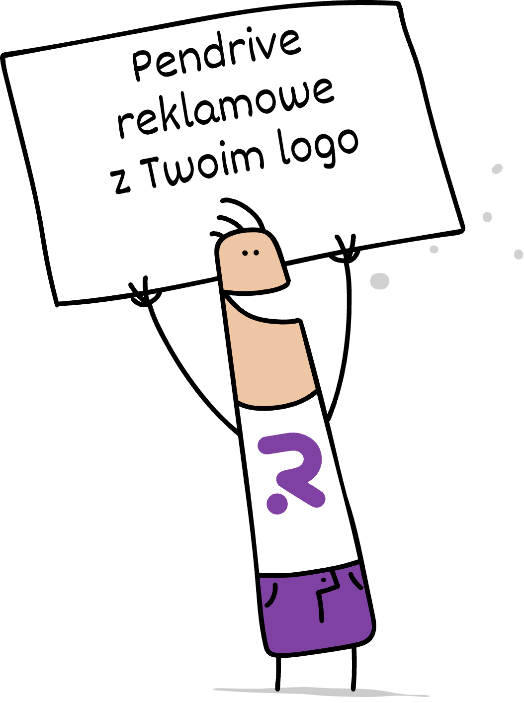 Buddy trzymający napis pendrive reklamowe z Twoim logo